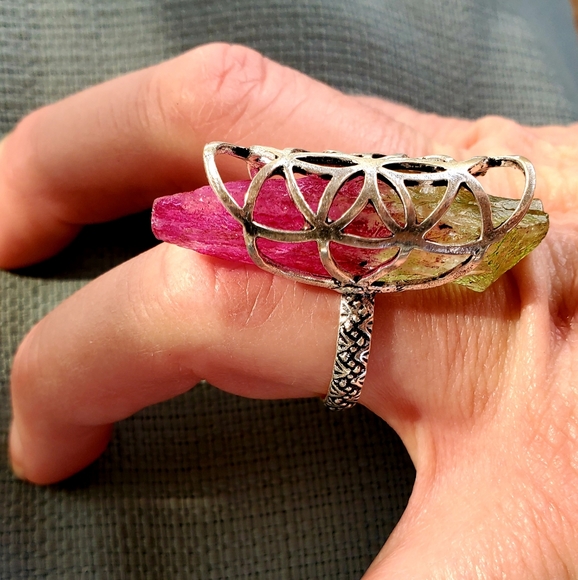 New Caged Bi-Color Tourmaline 925 Silver Ring. - Picture 5 of 14
